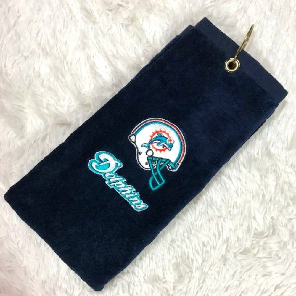 NWOT Gridiron Golf Miami Dolphins Embroidered Logo 100% Cotton Golf Towel